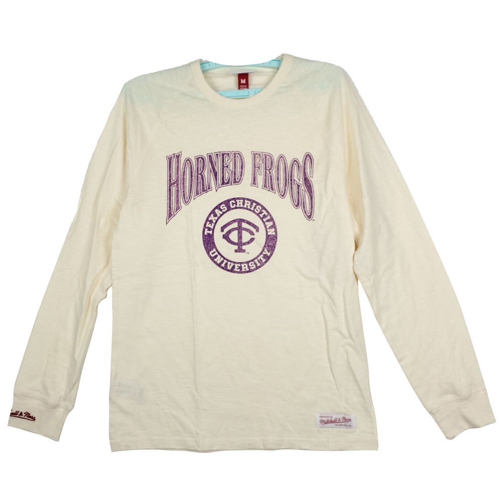 TCU Horned Frogs Mitchell & Ness NCAA M Medium Longsleeve Shirt Cream NWT